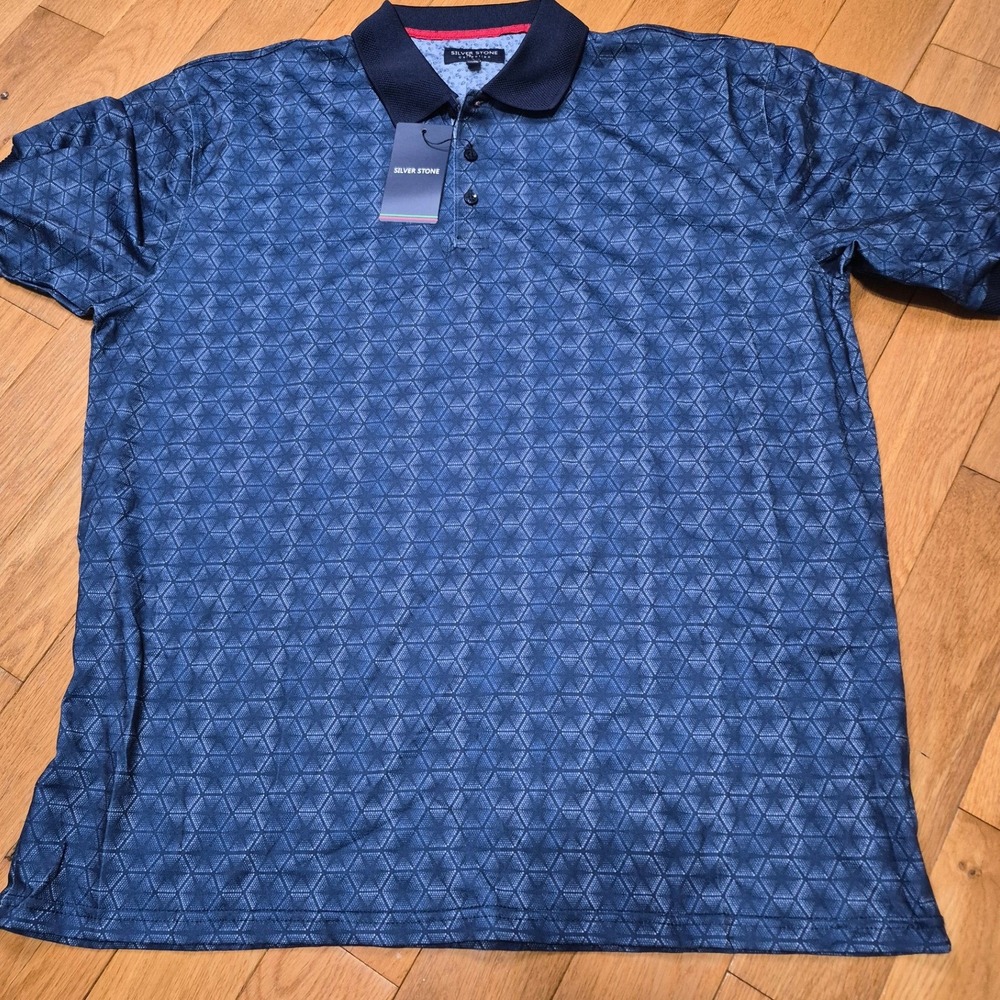 Silver Stone Collection Mens Navy Geometric Honeycomb Polo Shirt XXXL SKP23-23